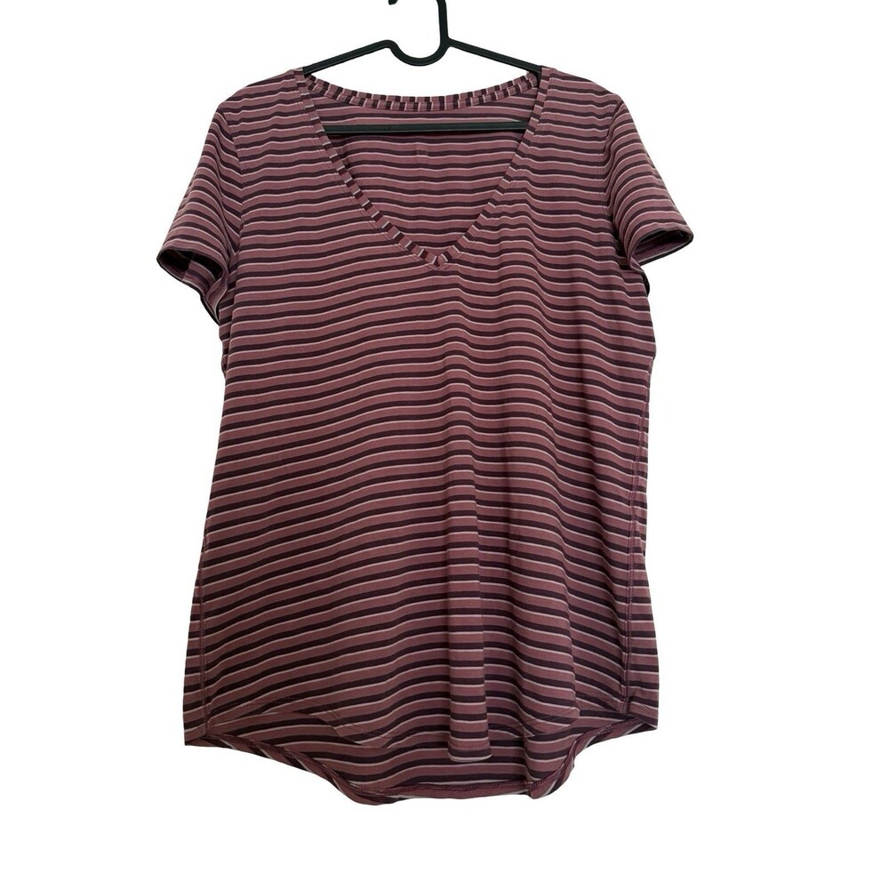 Lululemon Love Tee Top Shirt V in the Step Stripe Plumful Plum Size L/XL ? 10-12